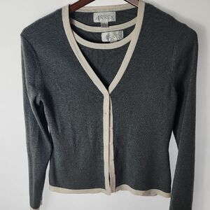 Vintage Two Piece Gray & Winter White Cardigan Sweater Set Soft